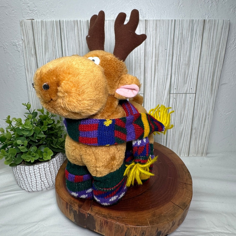 Vintage 1995 International Silver Co Plush Moose Holiday Scarf Leg Warmers Tan